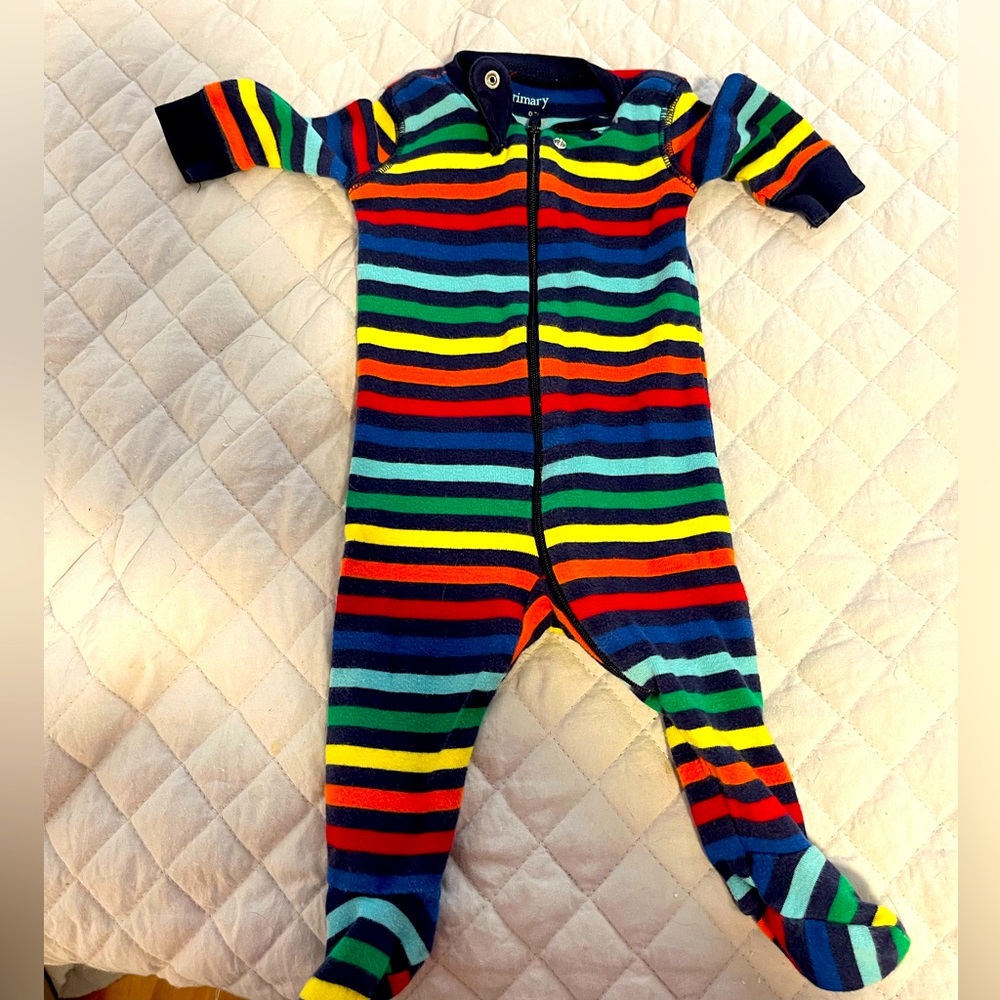 Primary organic baby zip footie in Rainbow